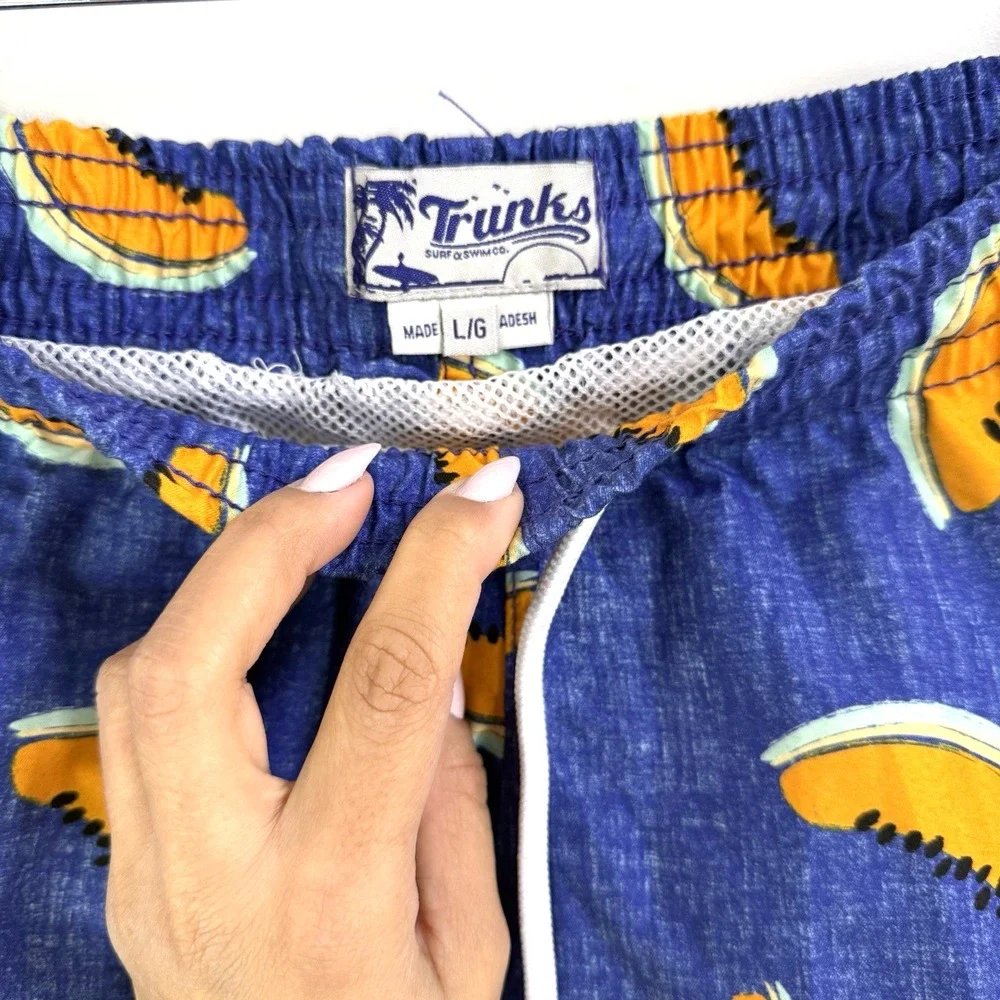 Trunks Surf & Swim Men's Blue Papaya Print Swim Trunks Size L Board‎ Shorts